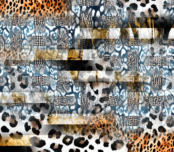 Сочетание Красочных Черно Белых Леопардовых Текстур Змей Текстильной Узор — стоковое фото