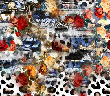 dijital boyalı soyut tasarım, renkli doku, kumaş deseni, iz tasarımları, leopar desenli çiçek desenleri