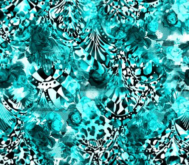 dijital boyalı soyut tasarım, renkli doku, kumaş deseni, iz tasarımları, leopar desenli çiçek desenleri