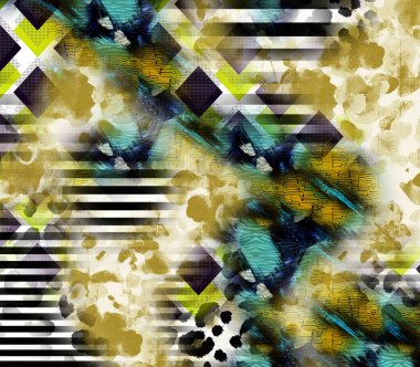 Soyut dekoratif geometrik süs. Yazdırma, Yeni Sezon, Kolaj Moda Çalışmaları, Yeni Moda Tasarım Şablonları.