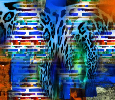 Tekstil gökkuşağı arızası sanatsal kolaj dokusu arka planı. Düzensiz suluboya boya boya desenleri. Ombre boho batik 'i parmak izinin her yerinde bozmuş. Modaya uygun ıslak etki..