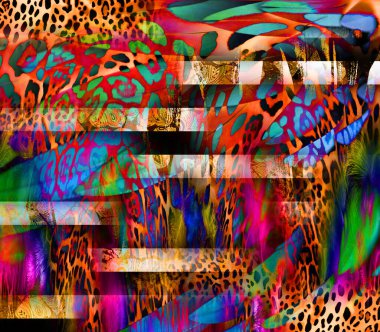 Tekstil gökkuşağı arızası sanatsal kolaj dokusu arka planı. Düzensiz suluboya boya boya desenleri. Ombre boho batik 'i parmak izinin her yerinde bozmuş. Modaya uygun ıslak etki..