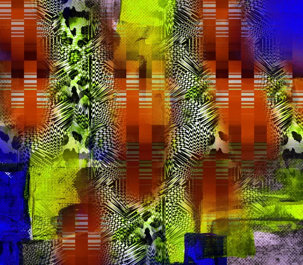 Textiel Regenboog Glitch Artistieke Collage Textuur Achtergrond Onregelmatige Bloeden Aquarel — Stockfoto