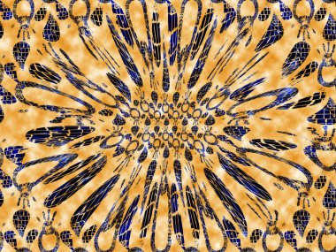 Tekstil baskısı. Soyut arkaplan. Renkli kıyafet desenleri. Çok renkli yarım tonlu noktalar arka plan. Eşmerkezli daireler fraktal..