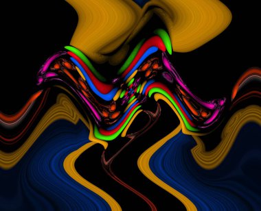 Renkli desenler fraktal. Psikedelik fraktal, fırça darbelerinin dokusu. Tekstil desenleri için renkli boyalar. Soyut arkaplan renkleri kaotik fırça darbeleri.