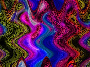 Renkli desenler fraktal. Psikedelik fraktal, fırça darbelerinin dokusu. Tekstil desenleri için renkli boyalar. Soyut arkaplan renkleri kaotik fırça darbeleri.