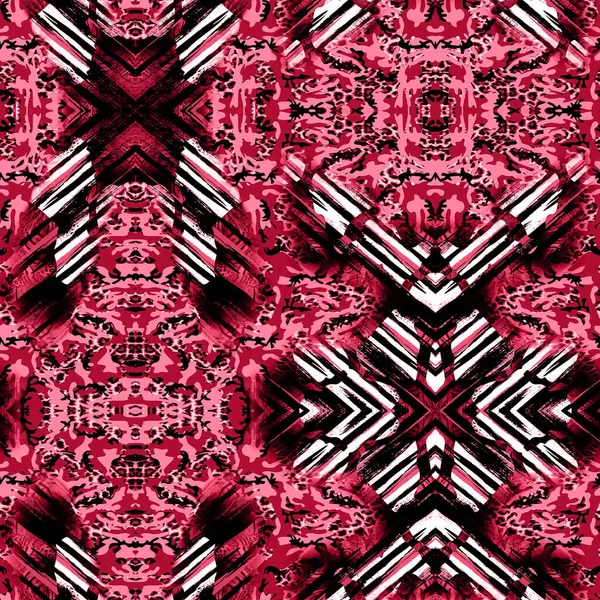 Geometria Bezszwowa Powtarza Wzór Tłem Tekstury Monochromatyczne Psychodeliczne Abstrakcyjne Linie — Zdjęcie stockowe