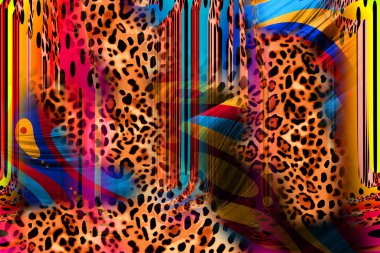 Leopar deseni. Parlak moda vahşi arka plan. Şık hayvan baskısı. Tekstil kumaş deseni. Modern moda kumaşı deseni..