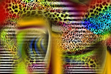 Leopar Tekstil deseni. Geometrik Çizgiler Moda Tasarımı. Soyut geometrik girdap fraktal.Tie Dye Arkaplan. Hippie soyut psikedelik çizgili renkler. Tekstil çizimi.