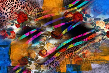 Leopar Tekstil deseni. Geometrik Çizgiler Moda Tasarımı. Soyut geometrik girdap fraktal.Tie Dye Arkaplan. Hippie soyut psikedelik çizgili renkler. Tekstil çizimi.