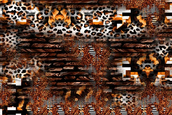 Padrão Impressão Têxtil Leopardo Linhas Geométricas Padrão Fashion Design Abstract — Fotografia de Stock