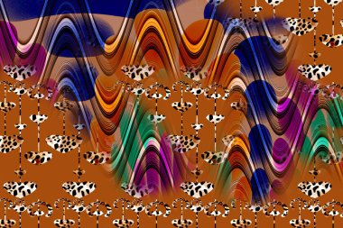 Leopar Tekstil deseni. Geometrik Çizgiler Moda Tasarımı. Soyut geometrik girdap fraktal.Tie Dye Arkaplan. Hippie soyut psikedelik çizgili renkler. Tekstil çizimi.