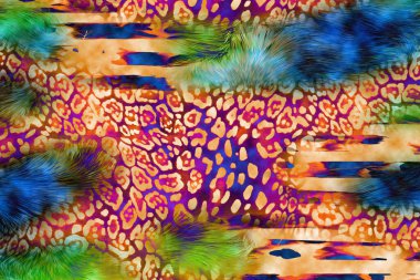 Tekstil baskısı. Soyut özgeçmiş. Renkli kıyafetler. Tekstil deseni. Leopar deseni ve tekstil deseni.