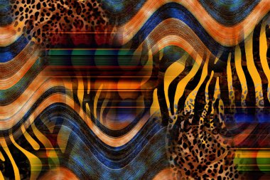 Textile print.Abstract background.Clothing colorful pattern.Fashion textile pattern.Leopard print and textile print.Striped fabric print.Fractal print.Fashion fabric print design
