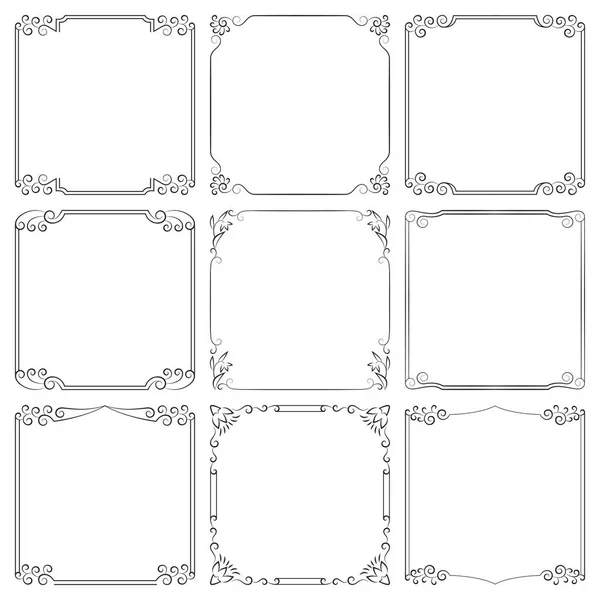 Vector Set Square Frames Floral Ornament Elegant Beautiful Borders Flourishes — Stock Vector