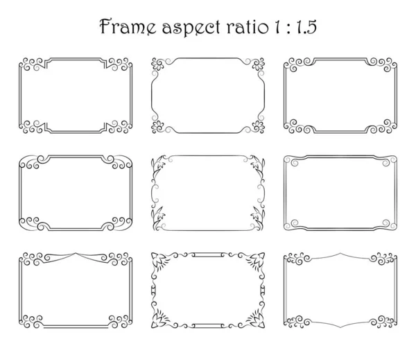 Vector Set Rectangular Frames Beautiful Floral Ornament Elegant Borders Flowers — Stock Vector