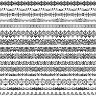 Doğu motiflerinde süslü, pürüzsüz fırçalar. Çerçeveler için, yatılılar için, örgüler için, doğu tarzında. Tebrik kartı, davetiye, tekstil ve dantel tasarımı için geleneksel süsler