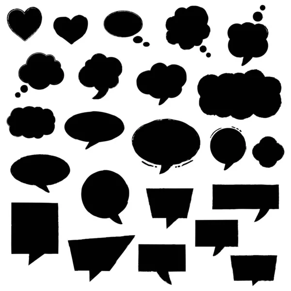 Set Vector Black Ink Drawn Speech Bubbles Isolated White Background — Stock Vector
