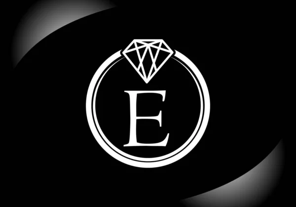 字母E和戴蒙德成圆圈 钻石戒指标志 珠宝标志设计理念 企业和公司标识的现代矢量标识 — 图库矢量图片