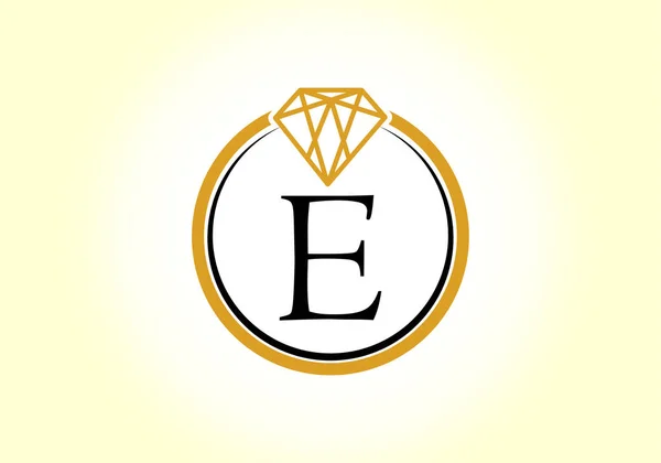 字母E和戴蒙德成圆圈 钻石戒指标志 珠宝标志设计理念 企业和公司标识的现代矢量标识 — 图库矢量图片