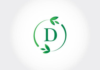 Yapraklı D harfleri. Yeşil, çevre dostu logo konsepti. Ekolojik iş ve şirket kimliği için modern vektör logosu