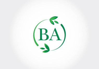 Yapraklı BA harfleri. Yeşil, çevre dostu logo konsepti. Ekolojik iş ve şirket kimliği için modern vektör logosu