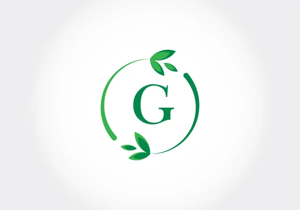 Yapraklı Harfleri Yeşil Çevre Dostu Logo Konsepti Ekolojik Şirket Kimliği — Stok Vektör