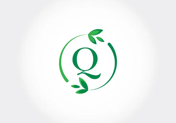 モノグラム文字葉Q グリーンで環境に優しいロゴコンセプト 生態学的ビジネスと会社のアイデンティティのための現代的なベクトルロゴ — ストックベクタ
