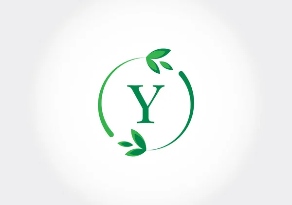 Letras Monograma Com Folhas Verde Conceito Logotipo Eco Friendly Logotipo — Vetor de Stock