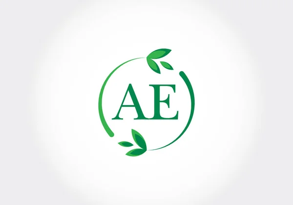 带有叶子的字母Ae 绿色环保标志的概念 用于生态商业和公司身份的现代病媒标识 — 图库矢量图片