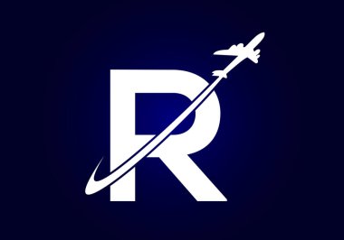 R harfinin baş harfleri alfabede ve seyahat logosu tasarımı. Yazı tipi amblemi. İş ve şirket kimliği için modern vektör logosu.