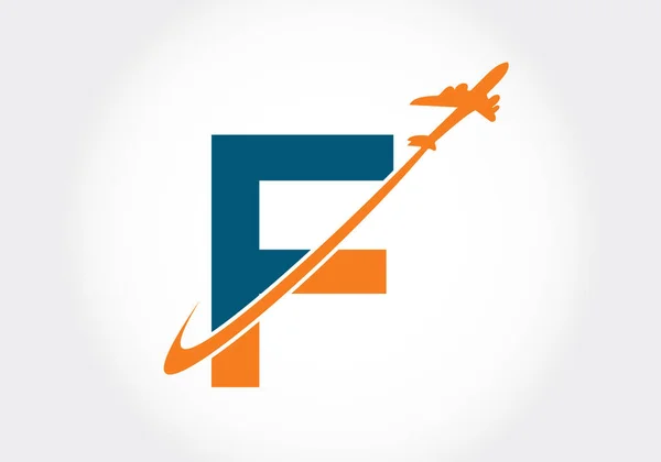 Seyahat logosu dizaynlı ilk F harfli alfabe. Yazı tipi amblemi. İş ve şirket kimliği için modern vektör logosu.