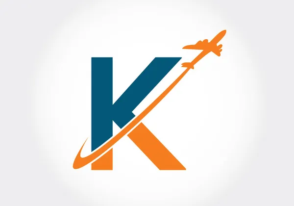 K harfinin baş harfleri alfabede ve seyahat logosu tasarımı. Yazı tipi amblemi. İş ve şirket kimliği için modern vektör logosu.