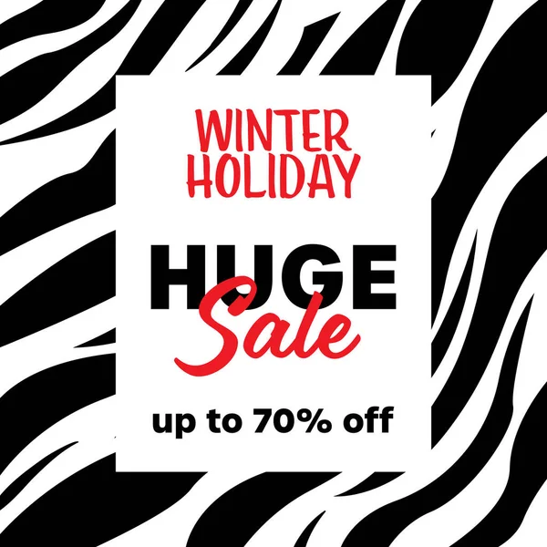 Um banner de férias de inverno enorme venda. Branco, preto, cores vermelhas com uma imitação da pele de tigre branco — Vetor de Stock