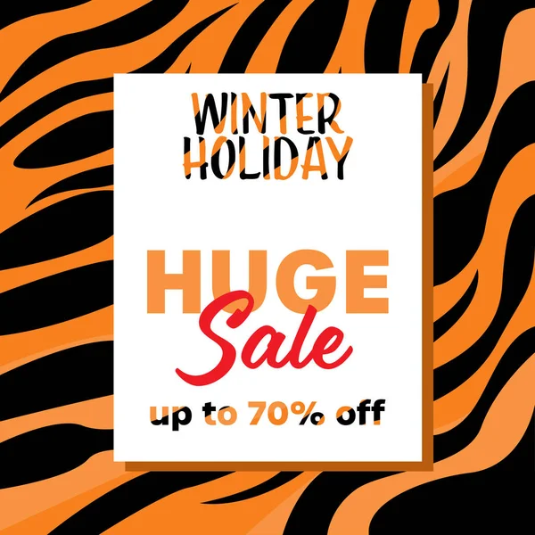Férias de Inverno venda enorme em preto, laranja, branco, cores vermelhas com uma imitação da pele de tigre siberiano — Vetor de Stock