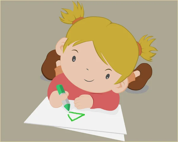 Küçük bir kızın ciddi bir şekilde çizimi.