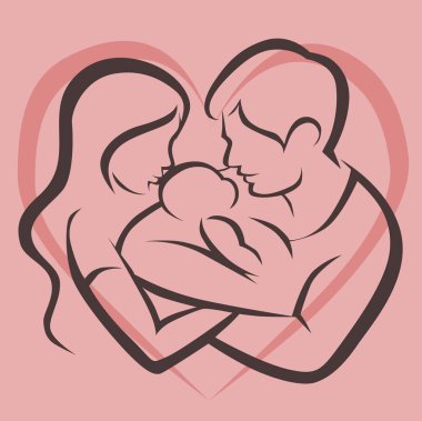 Bebekli bir ailenin silüeti.