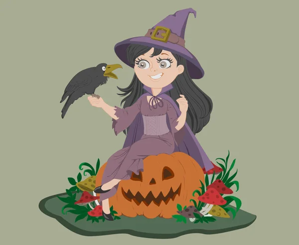 Kara kuşlu bir cadının karikatür çizimi