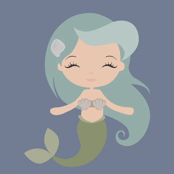 Dibujo Animado Linda Sirena Ilustración Con Fondo Azul — Vector de stock