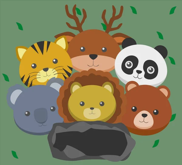 Yeşil arka planda takılan sevimli hayvanların bir tasviri