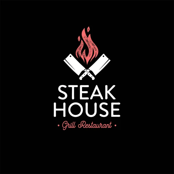 Steakhouse grill ristorante coltelli su nero illustrazione vettoriale — Vettoriale Stock