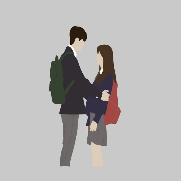 Couple Écoliers Amoureux Dorama Couple Amoureux Uniforme Scolaire Avec Des — Image vectorielle