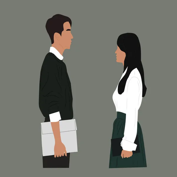 Homme Une Femme Tiennent Face Autre Parlent Couple Amoureux Illustration — Image vectorielle