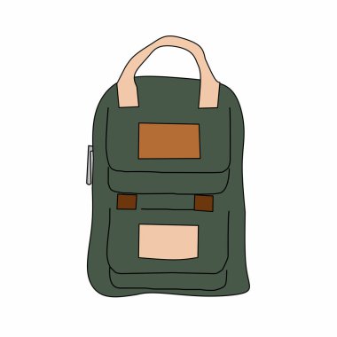 Sırt çantası koyu yeşil ve içine ışık yerleştirilmiş. Vektör illüstrasyonu.