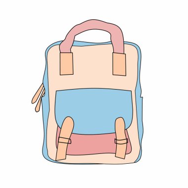  Beyaz arka planda mavi-pembe bir sırt çantası izole edilmiştir. Vektör illüstrasyonu.