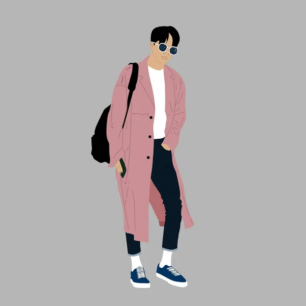 Vektor Ilustrasi Dari Kpop Street Fashion Dewa Jalanan Korea Mode - Stok Vektor