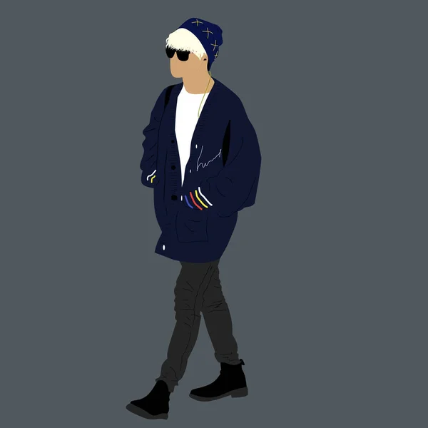 Vektor Illustration Kpop Street Mode Koreanska Gatuidoler Kpop Mäns Mode — Stock vektor