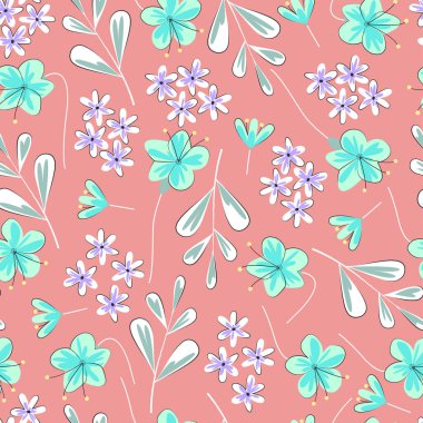 Decorative ornamental trendy seamless pattern design of flowers and leaves for textile and printing. Modern ditsy floral repeating texture background