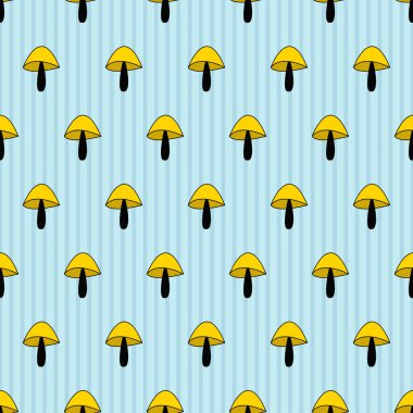 Elegant trendy seamless vector floral ditsy pattern of mushrooms. Trendy repeating striped texture background. Composite overlay design for textile