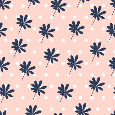 Ornate trendy seamless floral ditsy pattern design of exotic leaves and polka dots. Artistic foliage background. Composite overlay for textile